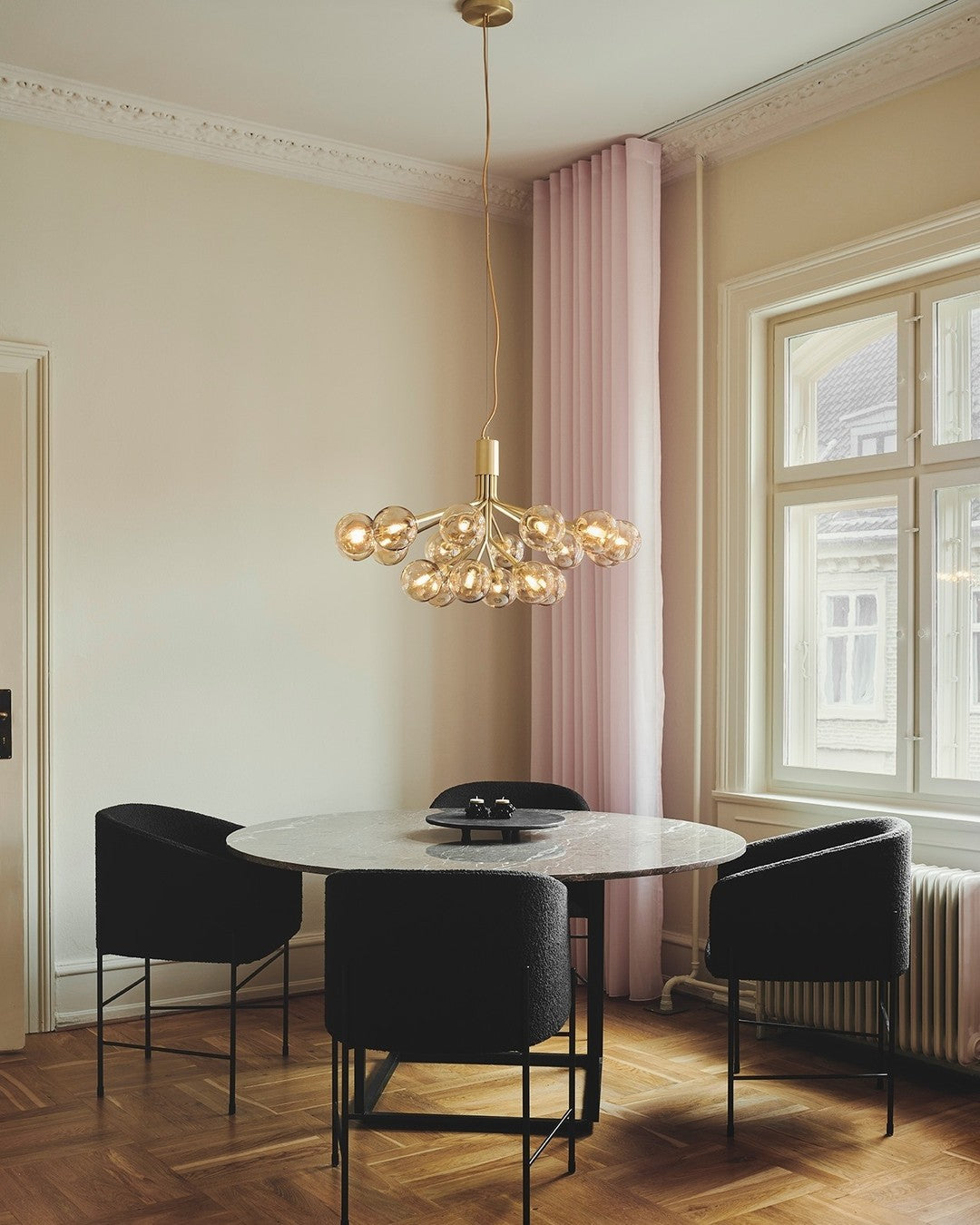 Artisan Glass Globe Cluster Chandelier in Brass or Black