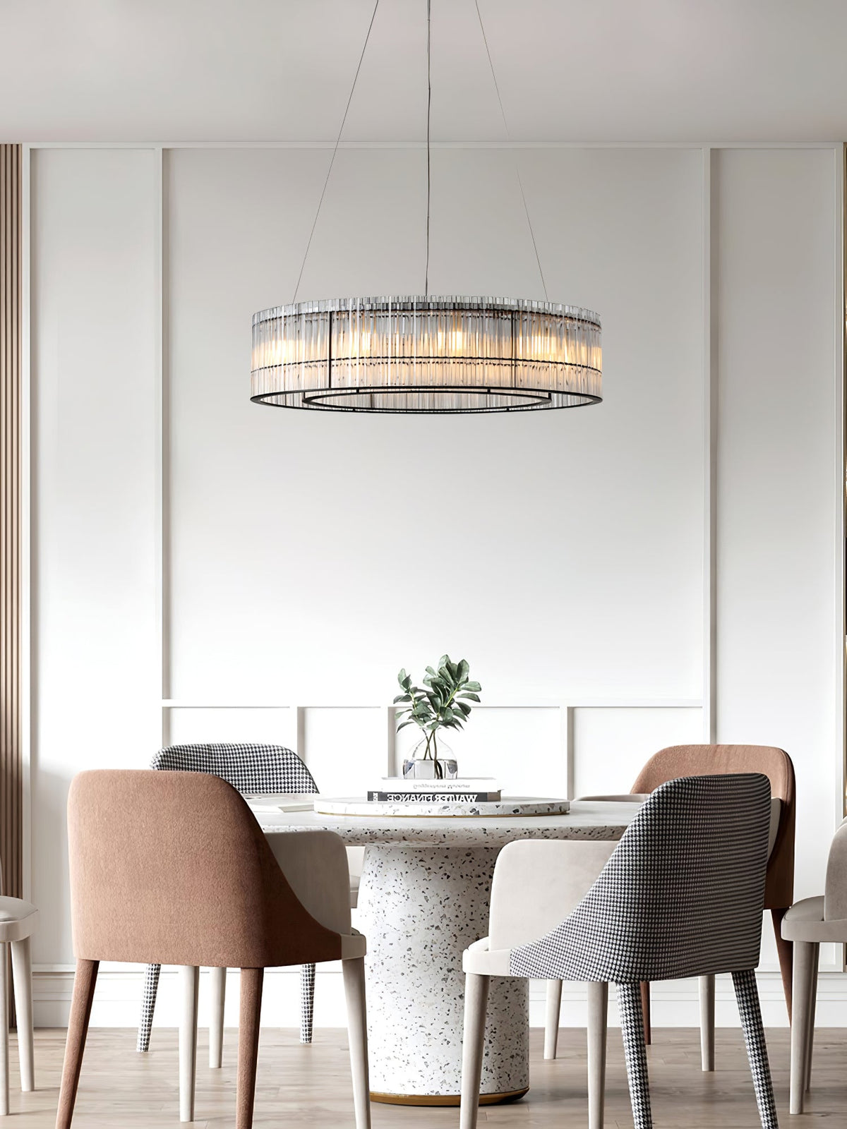 Modern Glass Tube Ring Chandelier for Dining Room and Living Room