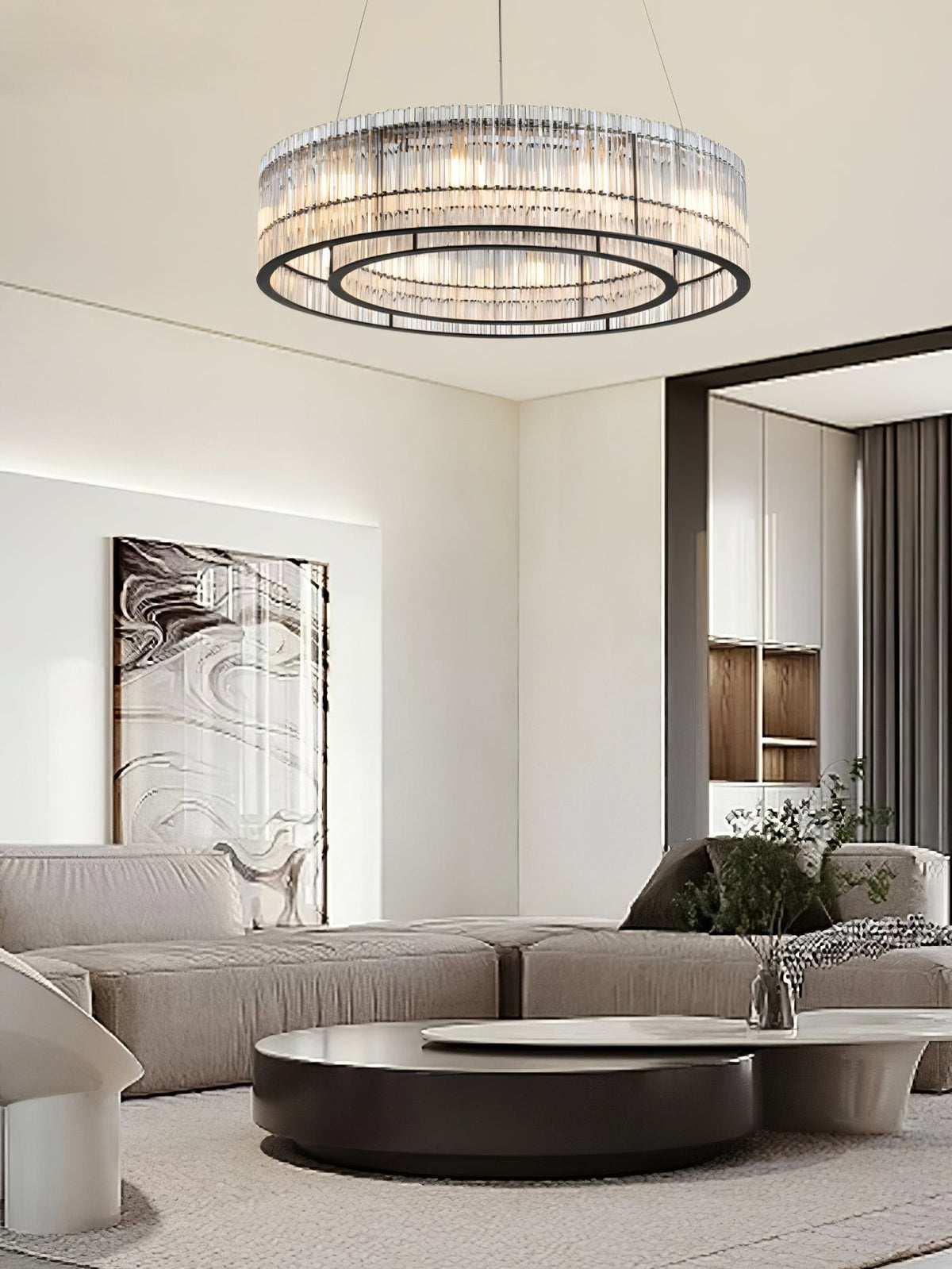 Modern Glass Tube Ring Chandelier for Dining Room and Living Room