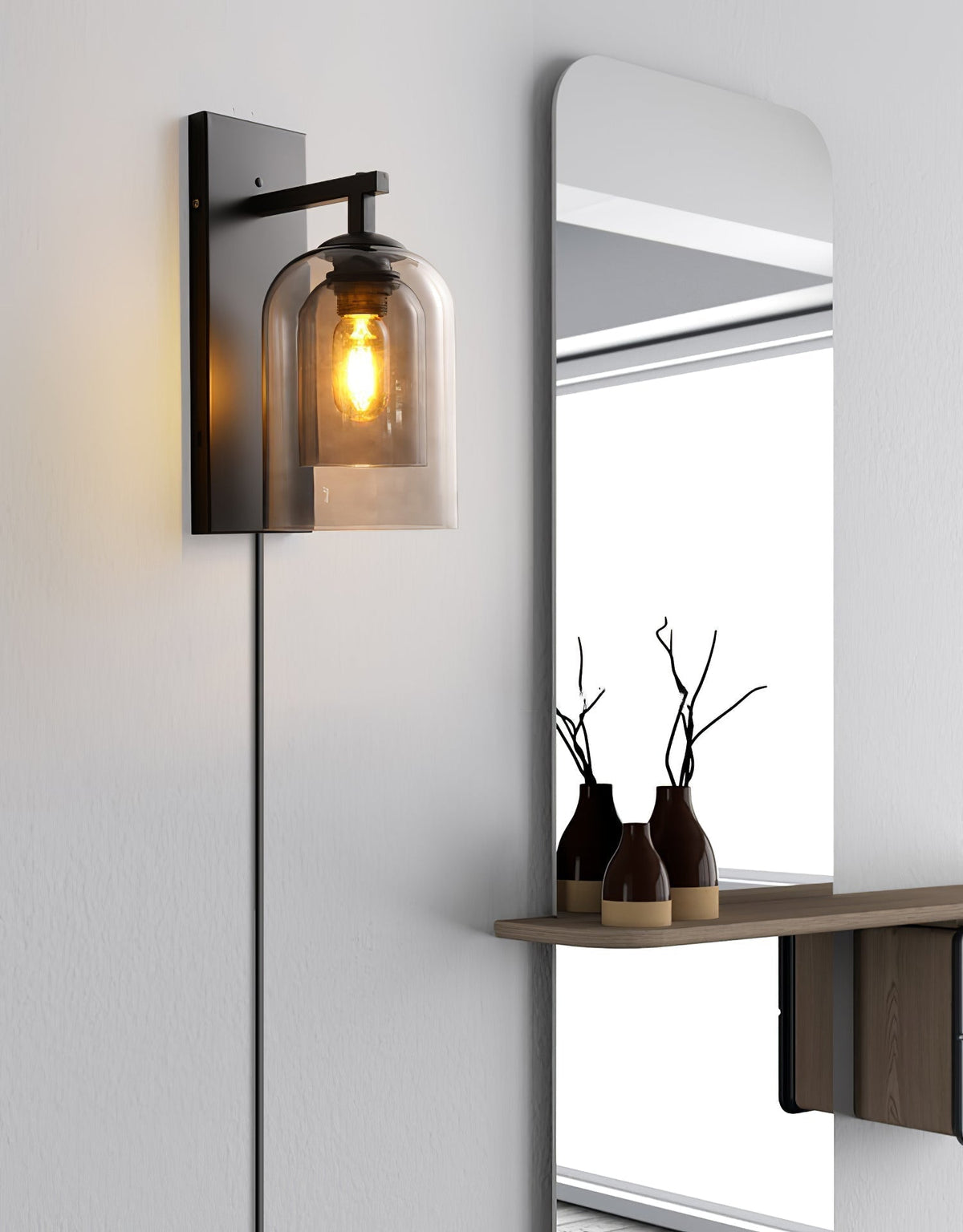 Glass Tubular Plug In Wall Lamp