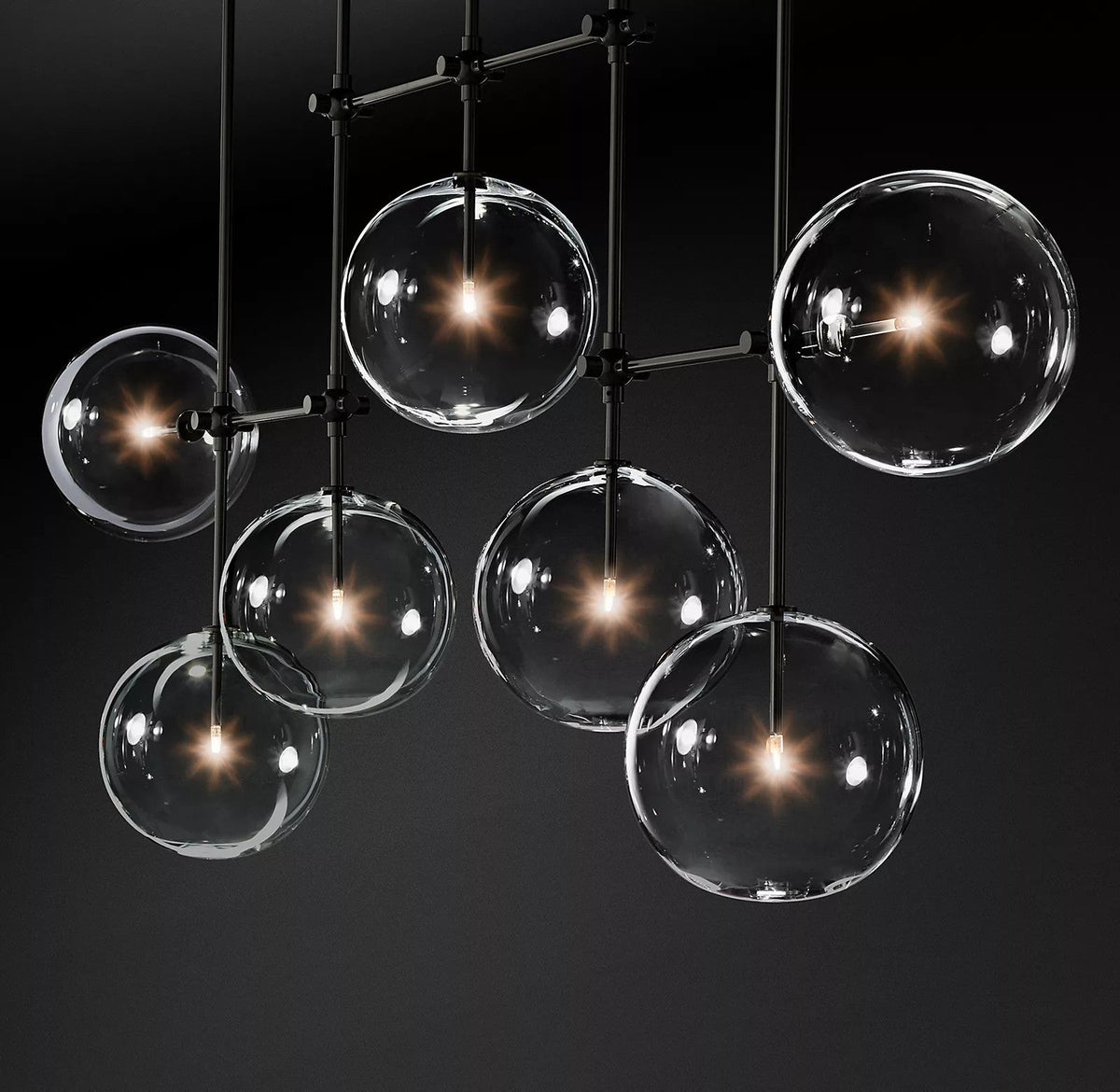 Artisan Glass Globe Mobile Chandelier in Gold, Black, or Chrome
