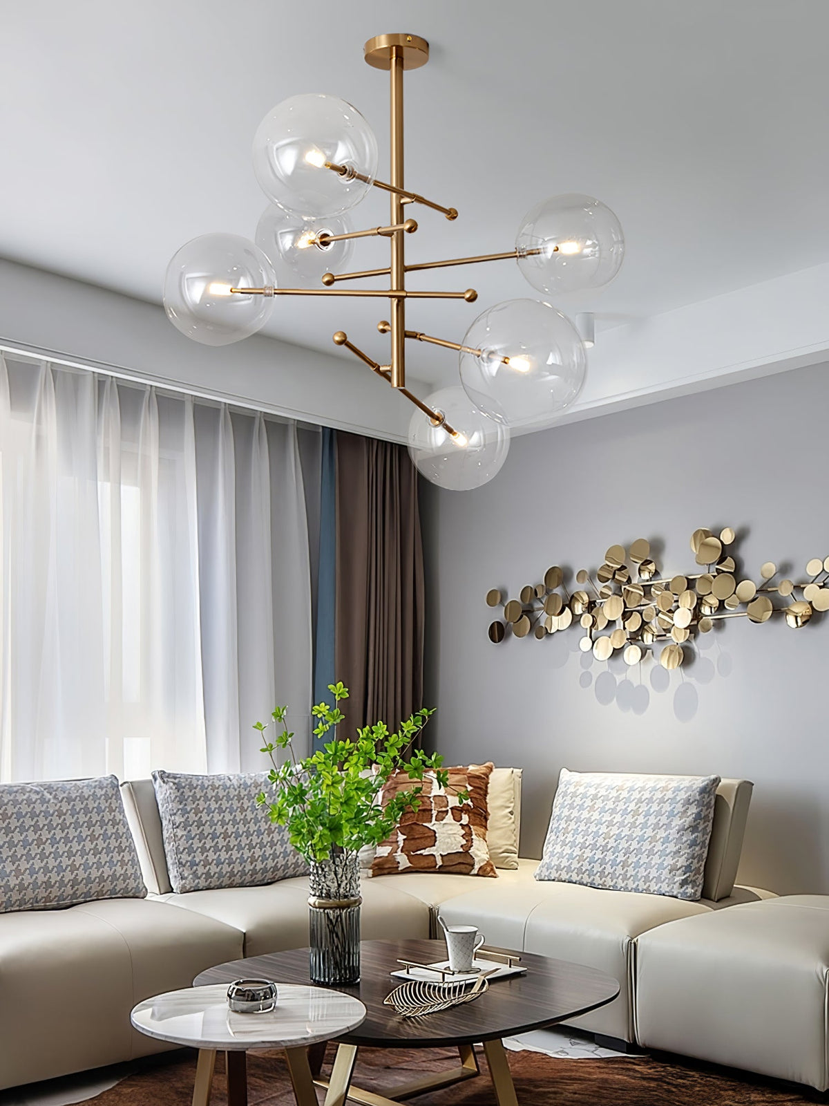 Artisan Glass Globe Mobile Chandelier in Gold, Black, or Chrome