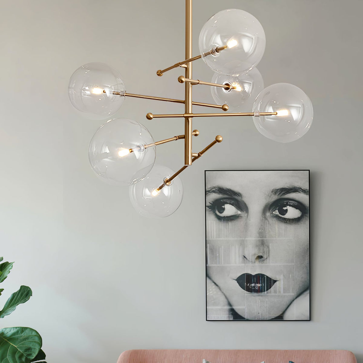 Artisan Glass Globe Mobile Chandelier in Gold, Black, or Chrome