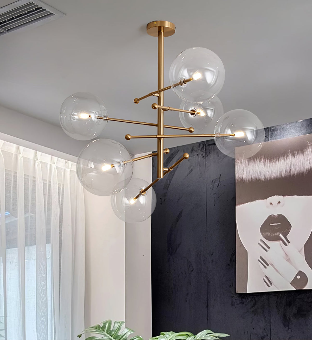 Artisan Glass Globe Mobile Chandelier in Gold, Black, or Chrome