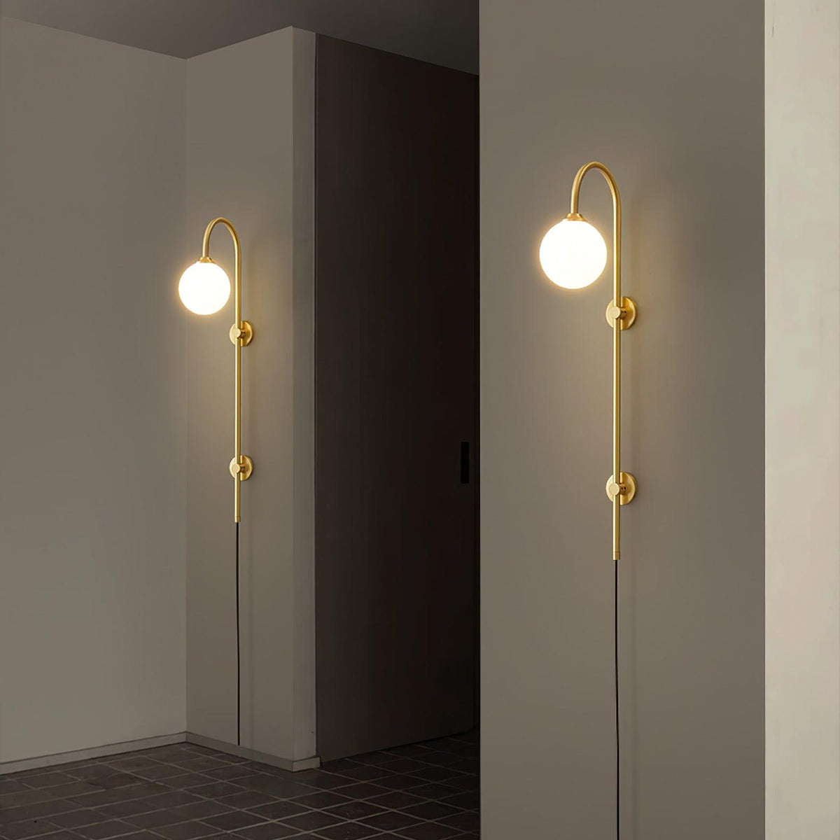 Globe Brass Plug In Wall Sconce