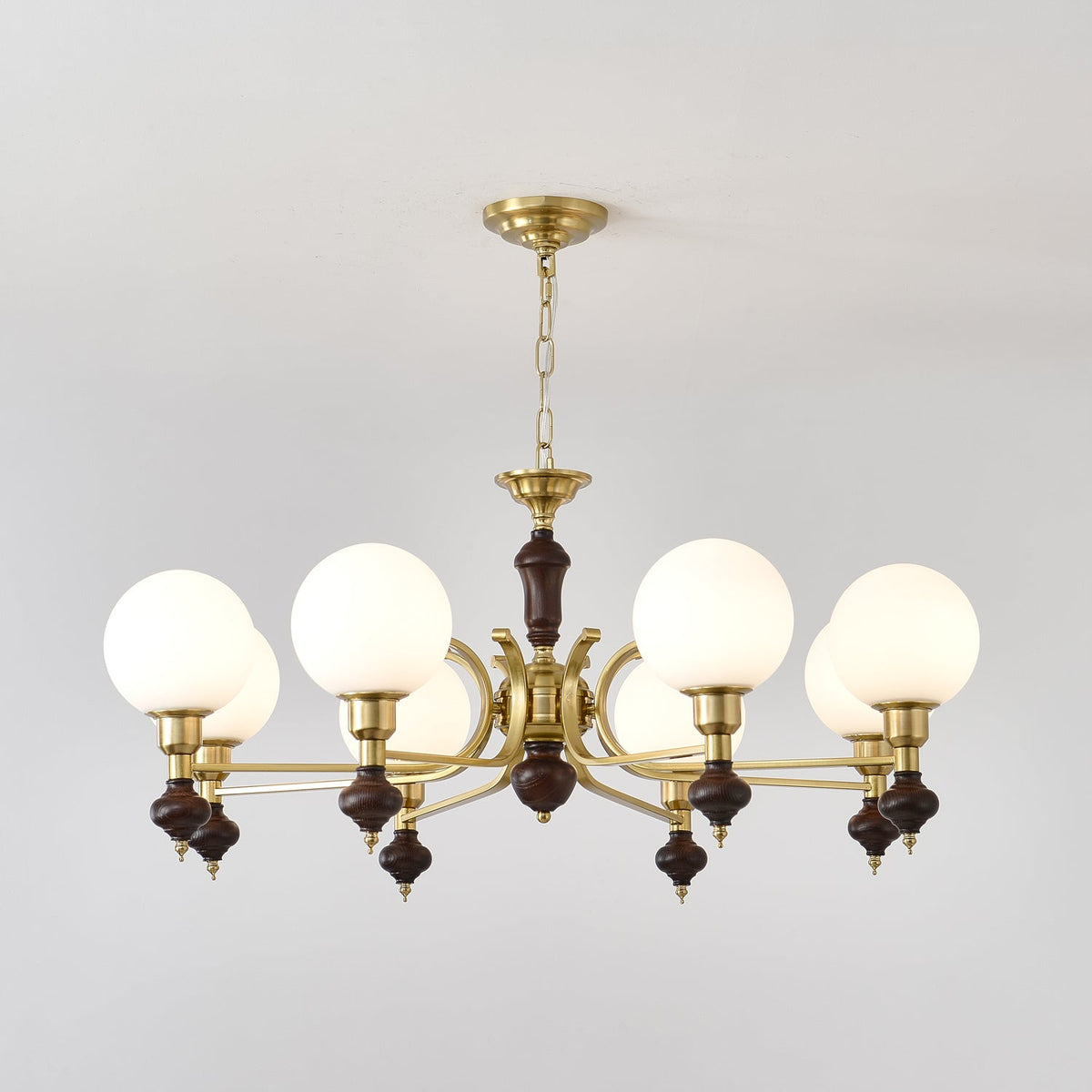 Globe Orb Chandelier – Modern Wood & Glass Pendant Light