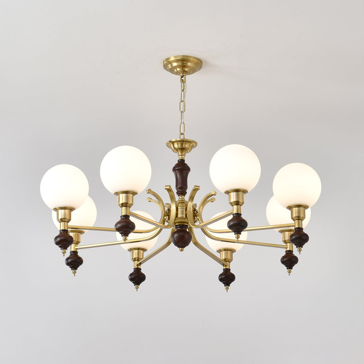 Globe Orb Chandelier – Modern Wood & Glass Pendant Light