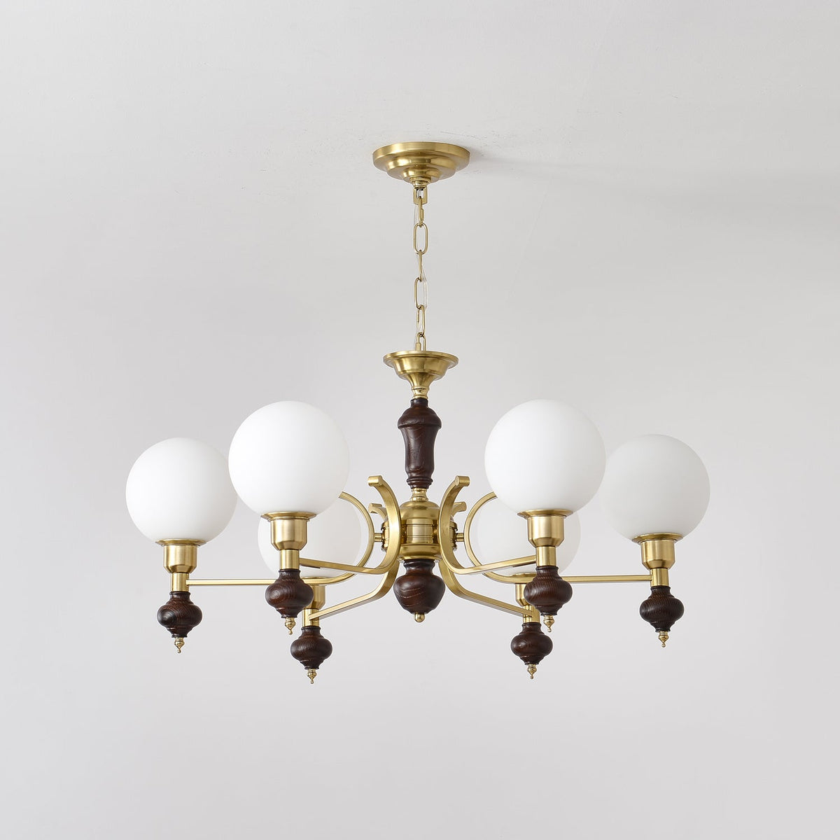 Globe Orb Chandelier – Modern Wood & Glass Pendant Light