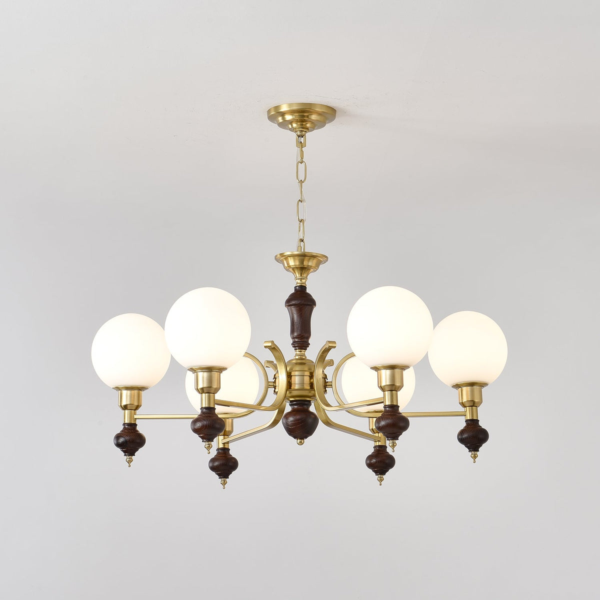 Globe Orb Chandelier – Modern Wood & Glass Pendant Light