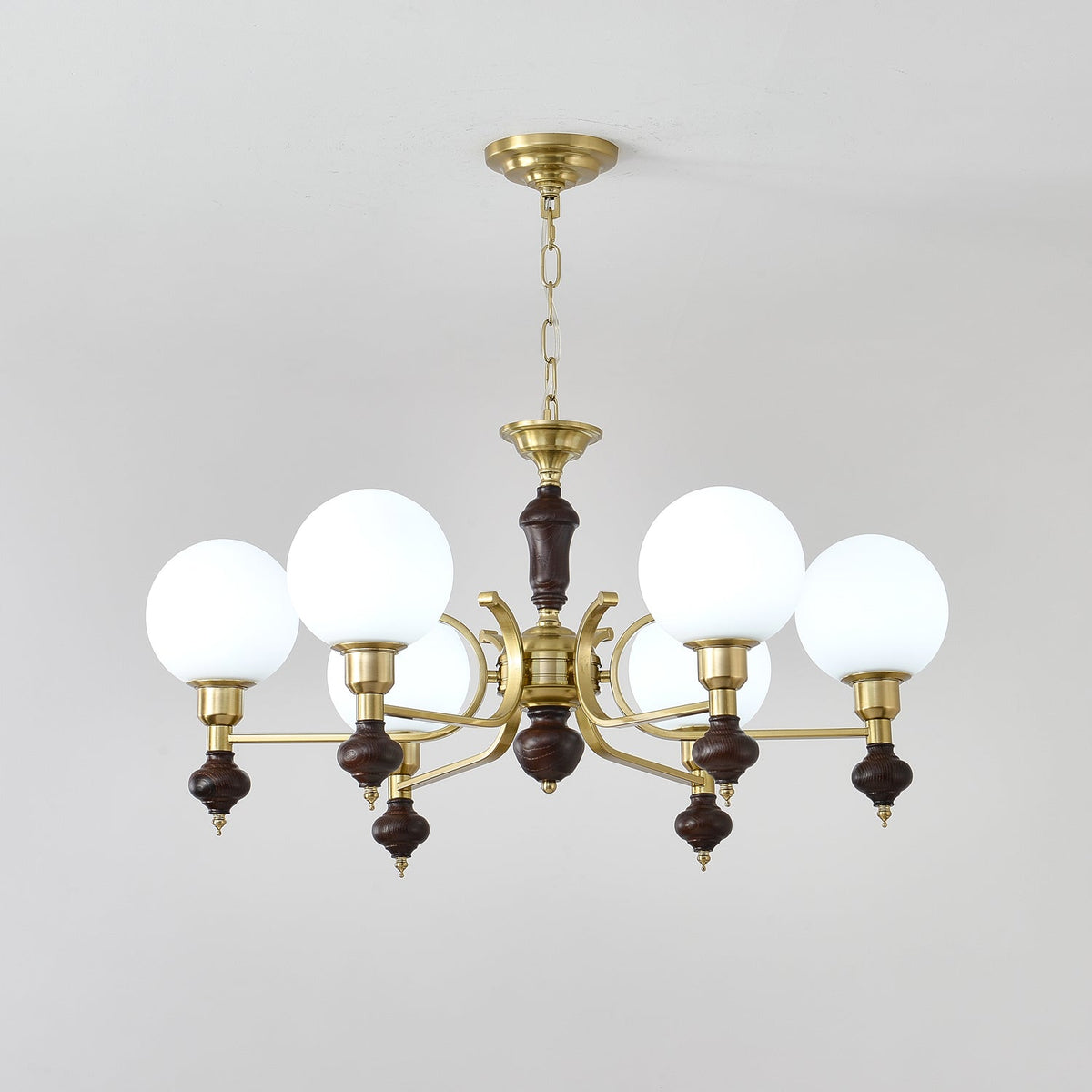 Globe Orb Chandelier – Modern Wood & Glass Pendant Light