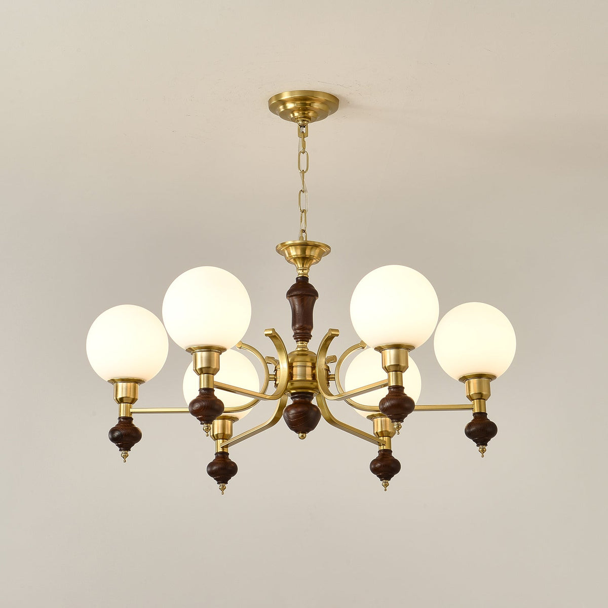 Globe Orb Chandelier – Modern Wood & Glass Pendant Light