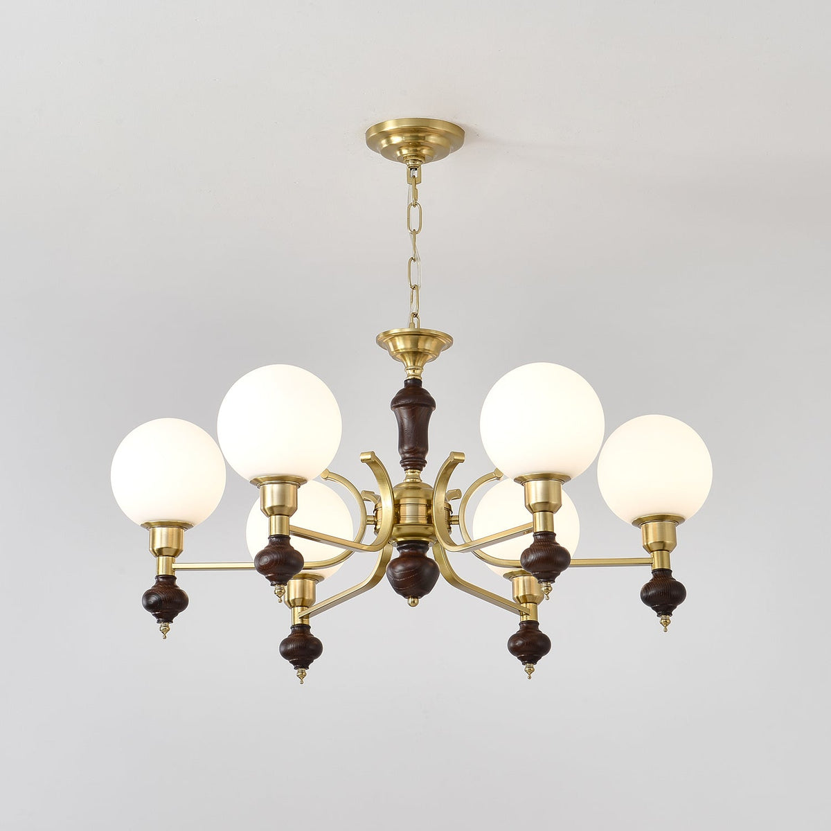 Globe Orb Chandelier – Modern Wood & Glass Pendant Light