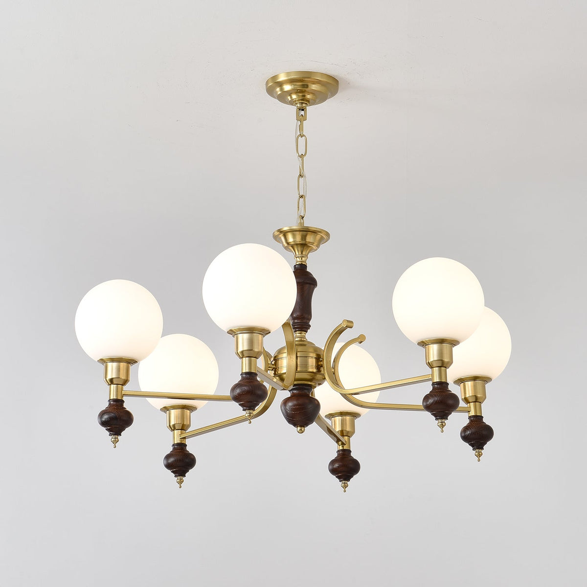 Globe Orb Chandelier – Modern Wood & Glass Pendant Light