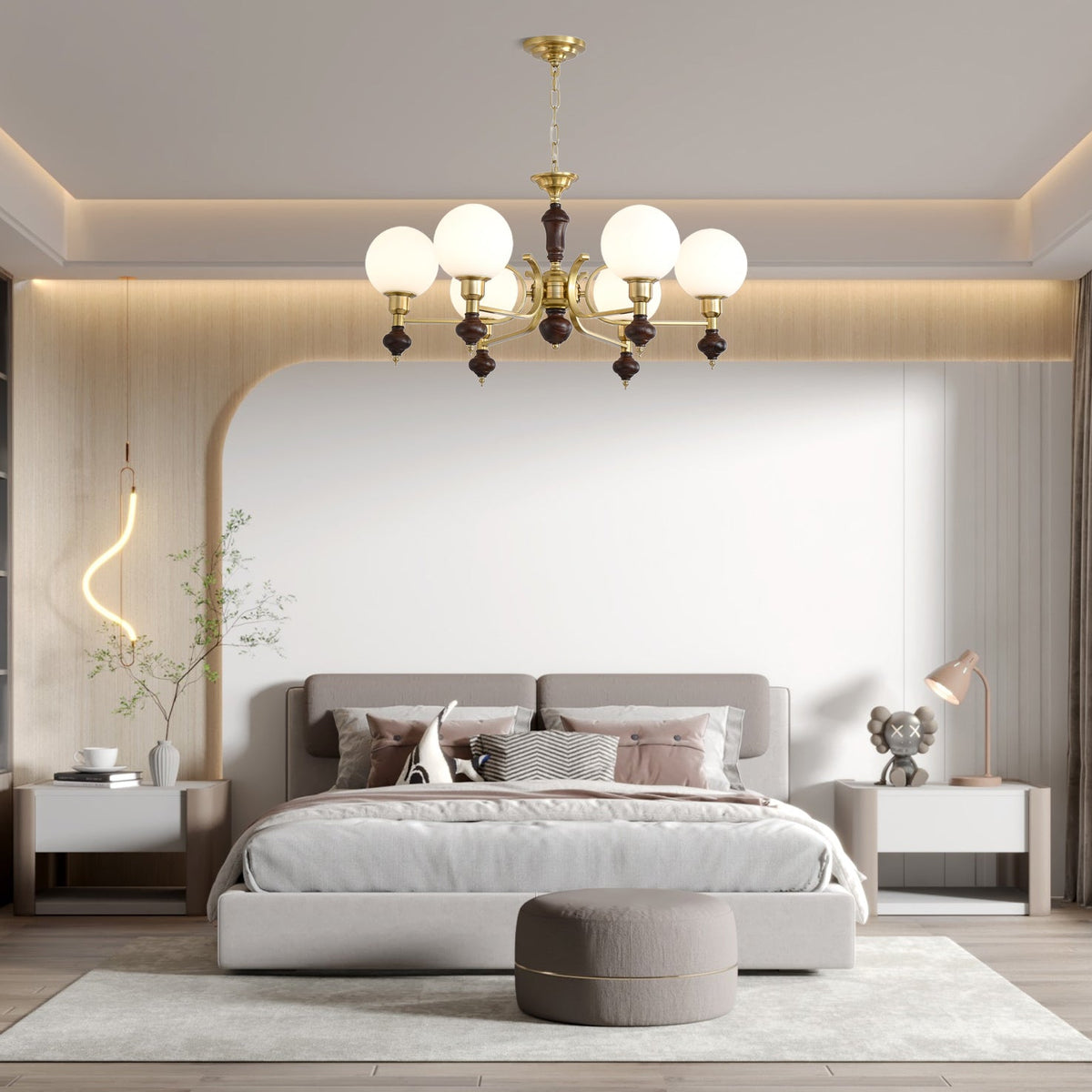Globe Orb Chandelier – Modern Wood & Glass Pendant Light