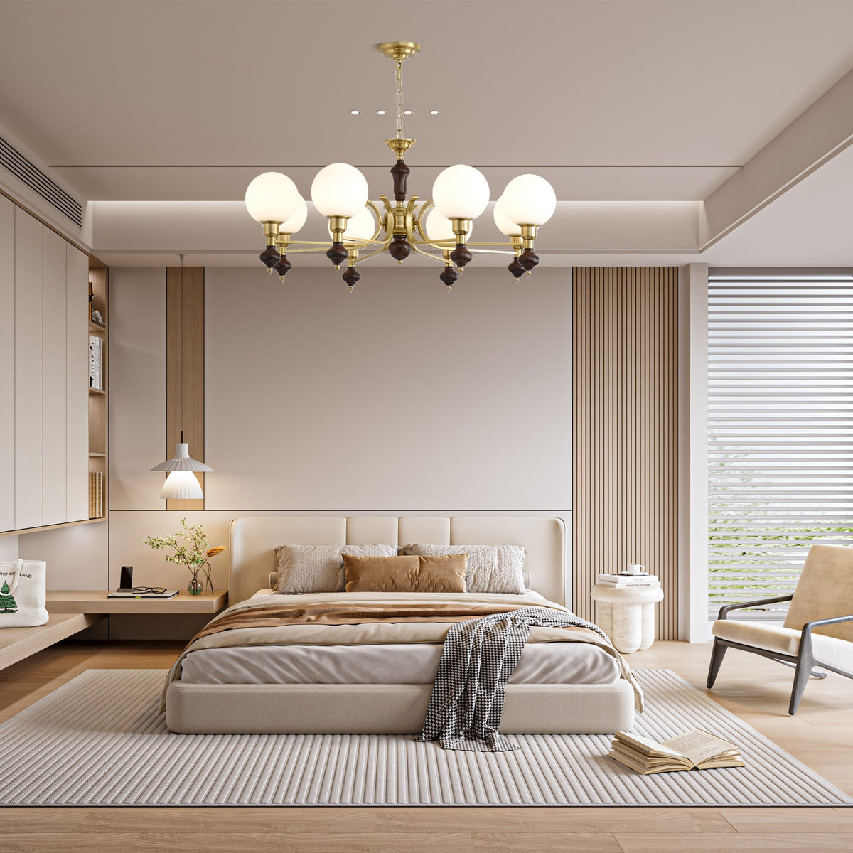 Globe Orb Chandelier – Modern Wood & Glass Pendant Light
