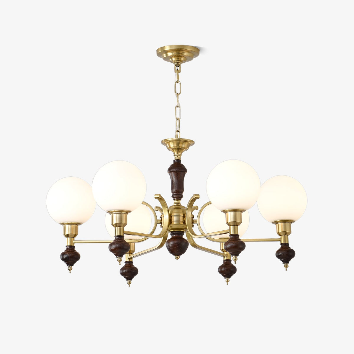 Globe Orb Chandelier – Modern Wood & Glass Pendant Light