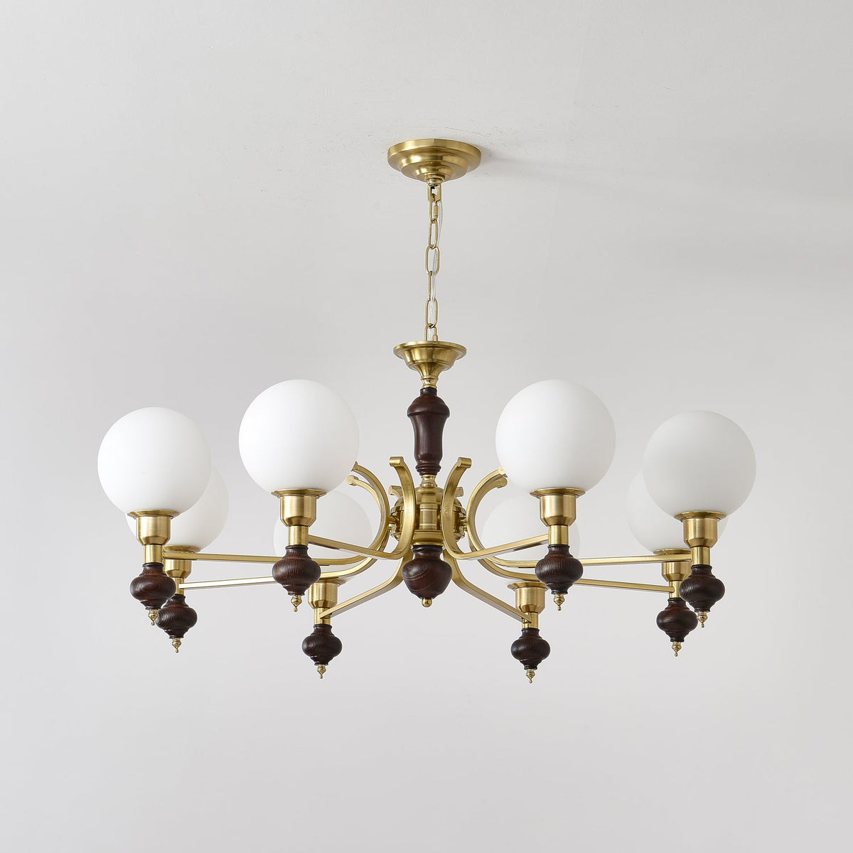 Globe Orb Chandelier – Modern Wood & Glass Pendant Light