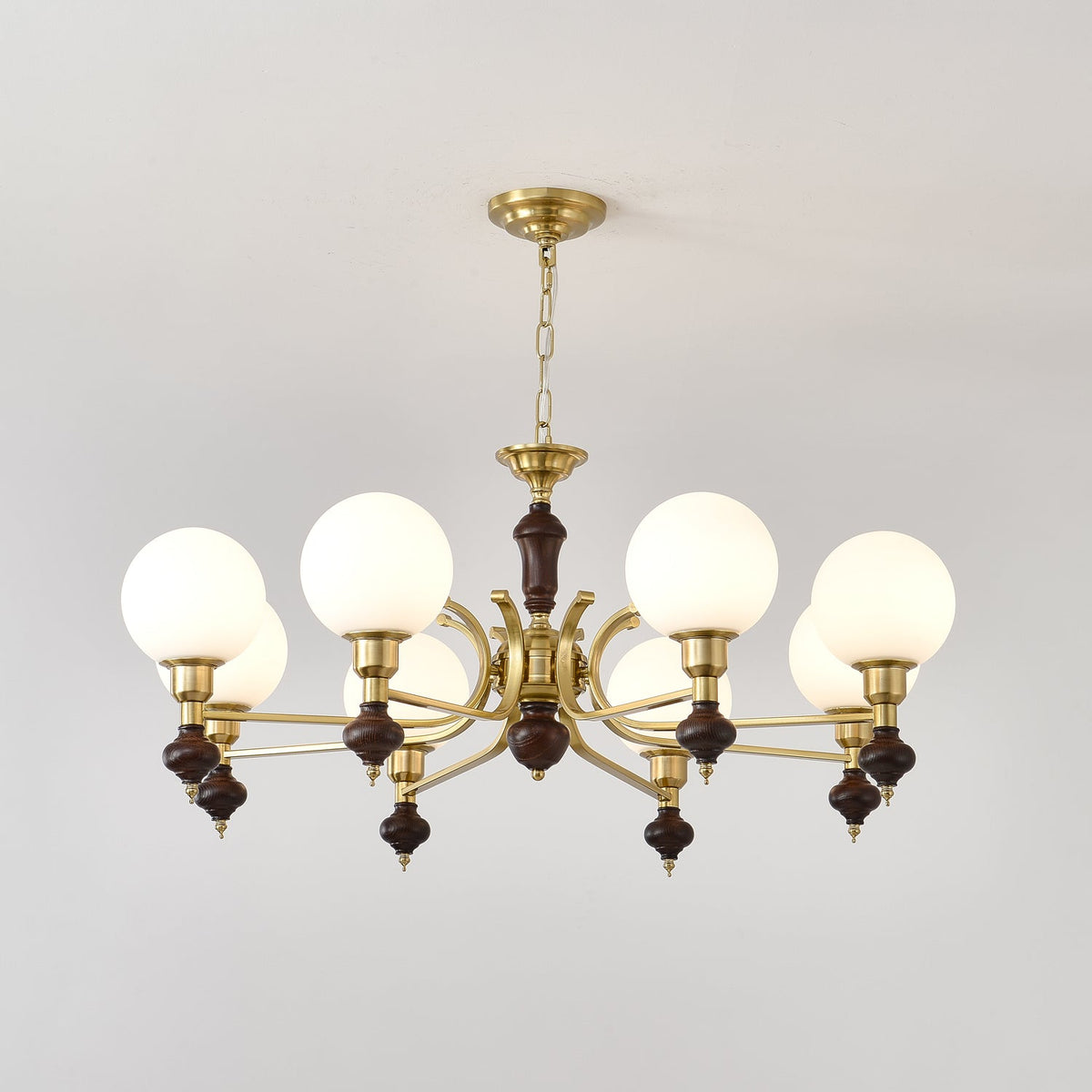 Globe Orb Chandelier – Modern Wood & Glass Pendant Light
