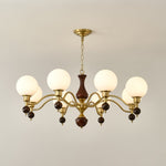 Globe Orb Walnut Wood Chandelier with Gold Accents
