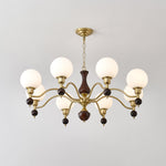 Globe Orb Walnut Wood Chandelier with Gold Accents