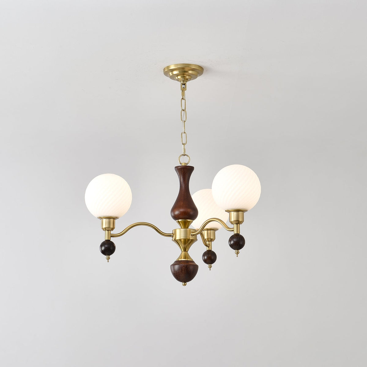 Globe Orb Walnut Wood Chandelier with Gold Accents