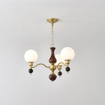 Globe Orb Walnut Wood Chandelier with Gold Accents
