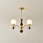 Globe Orb Walnut Wood Chandelier with Gold Accents