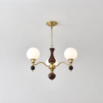 Globe Orb Walnut Wood Chandelier with Gold Accents