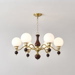 Globe Orb Walnut Wood Chandelier with Gold Accents