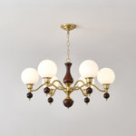 Globe Orb Walnut Wood Chandelier with Gold Accents