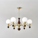 Globe Orb Walnut Wood Chandelier with Gold Accents