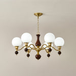 Globe Orb Walnut Wood Chandelier with Gold Accents