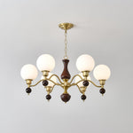 Globe Orb Walnut Wood Chandelier with Gold Accents