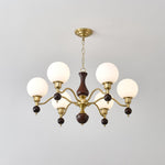 Globe Orb Walnut Wood Chandelier with Gold Accents