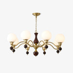 Globe Orb Walnut Wood Chandelier with Gold Accents