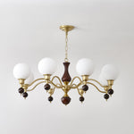 Globe Orb Walnut Wood Chandelier with Gold Accents