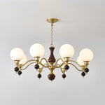 Globe Orb Walnut Wood Chandelier with Gold Accents