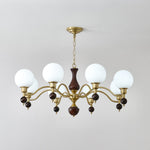 Globe Orb Walnut Wood Chandelier with Gold Accents