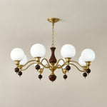 Globe Orb Walnut Wood Chandelier with Gold Accents