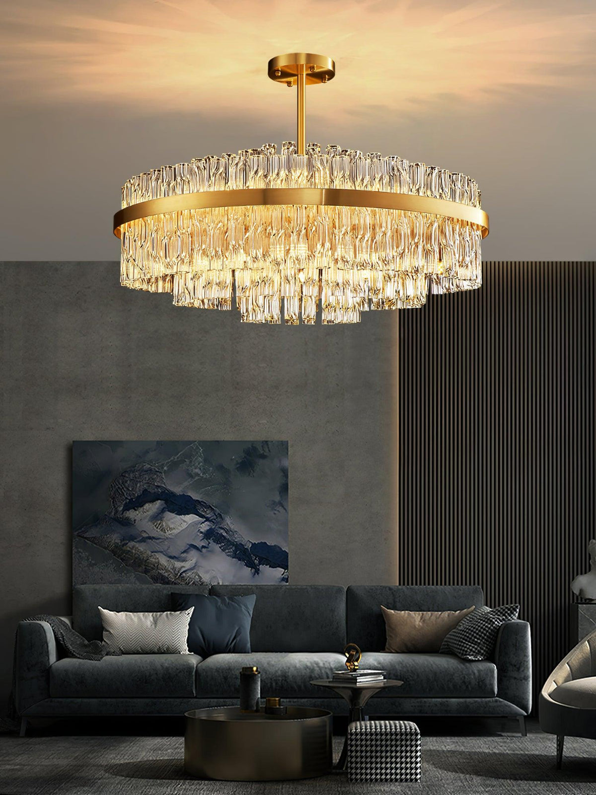 Modern Gold Glass Rod Chandelier for Dining Room and Living Room