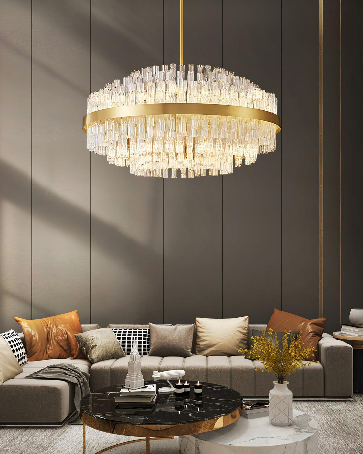Modern Gold Glass Rod Chandelier for Dining Room and Living Room