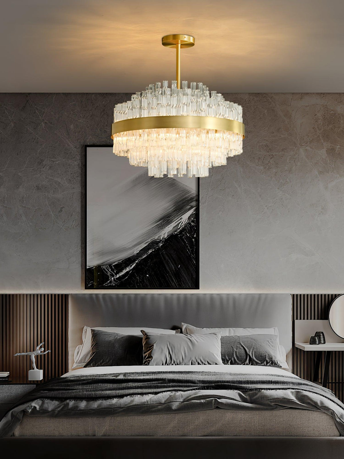 Modern Gold Glass Rod Chandelier for Dining Room and Living Room