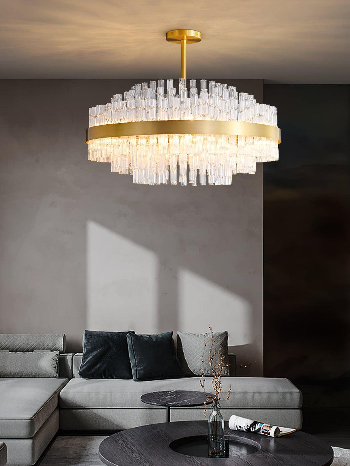 Modern Gold Glass Rod Chandelier for Dining Room and Living Room