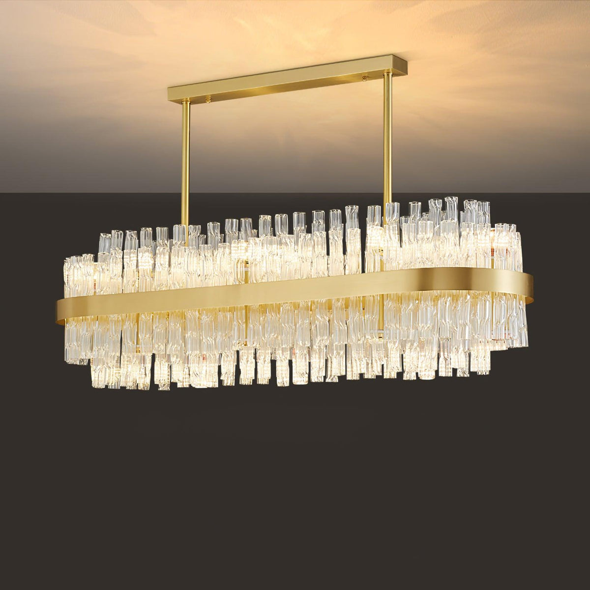 Modern Gold Glass Rod Chandelier for Dining Room and Living Room