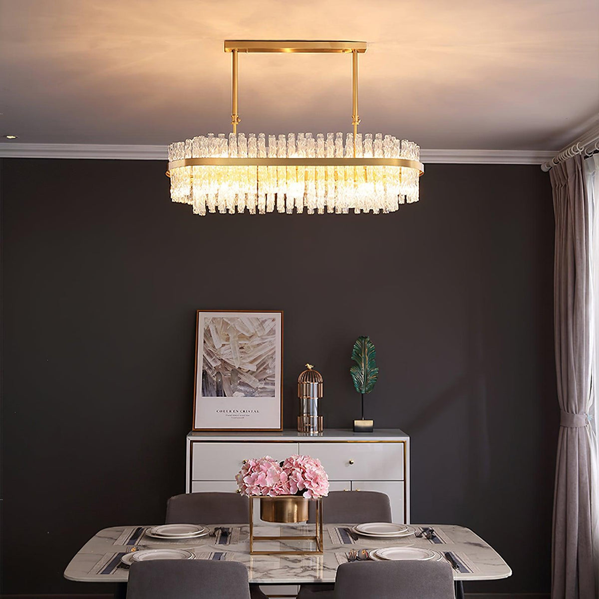 Modern Gold Glass Rod Chandelier for Dining Room and Living Room