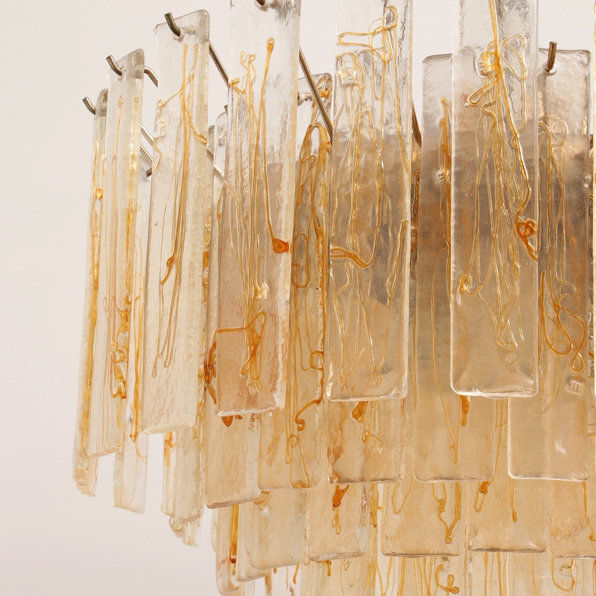 Amber Glass Chandelier with Brass Chain – Modern Luxury Lighting for Dining and Living Spaces