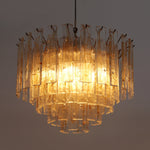 Amber Glass Chandelier with Brass Chain – Modern Luxury Lighting for Dining and Living Spaces