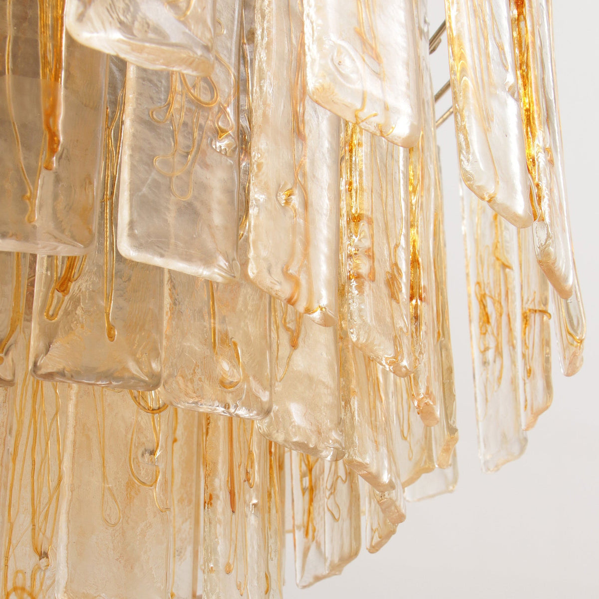 Amber Glass Chandelier with Brass Chain – Modern Luxury Lighting for Dining and Living Spaces