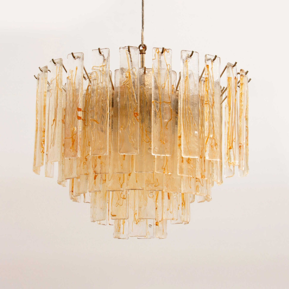 Amber Glass Chandelier with Brass Chain – Modern Luxury Lighting for Dining and Living Spaces