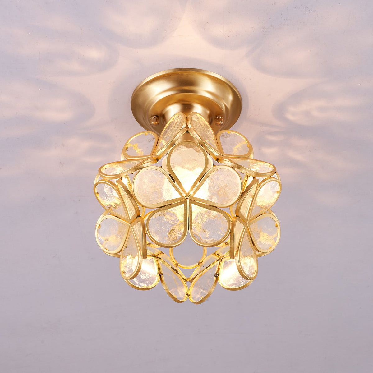 Golden Bloom Flush Mount Ceiling Light in Brass and Glass for Modern Interiors